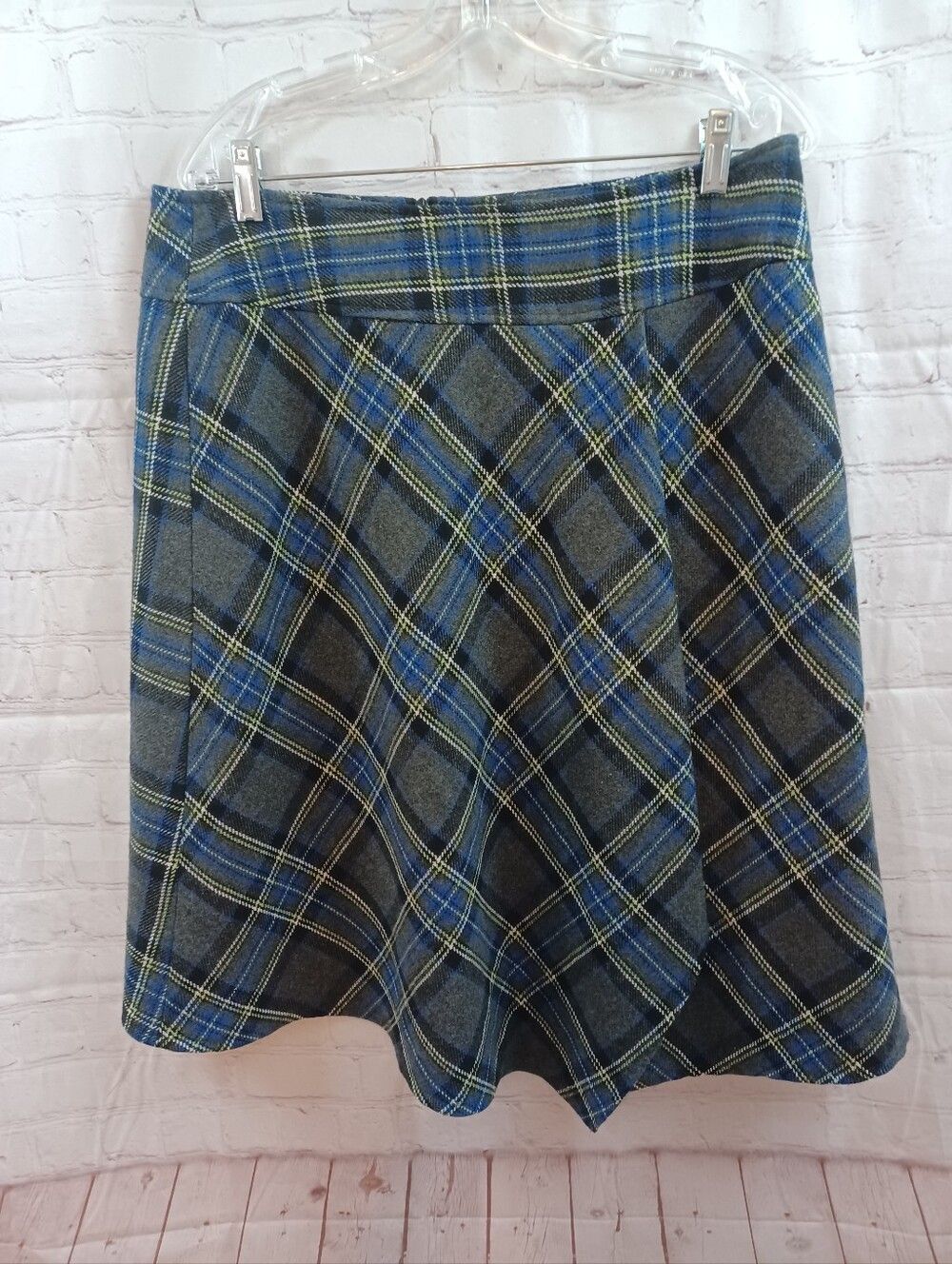 Cato Plaid A-Line Skater Skirt Size 14 Blue Gray Green Lined Preppy - Picture 3 of 7